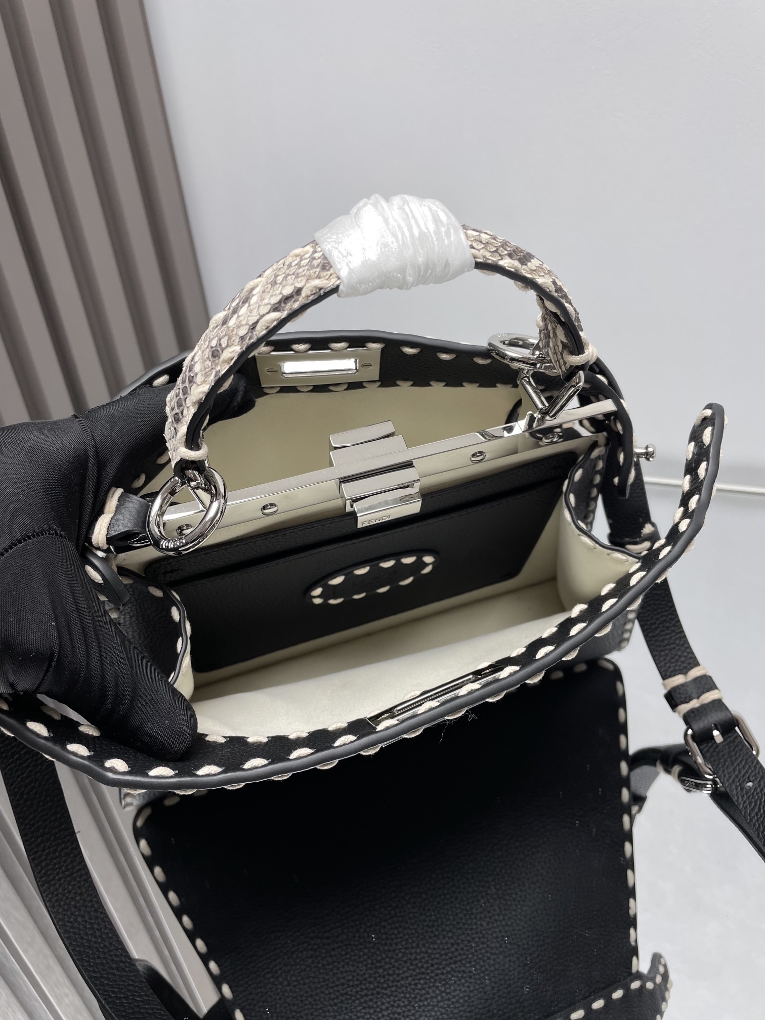 Fendi Peekaboo ISeeU Small Black Selleria Bag with 556 Hand-sewn Topstitches